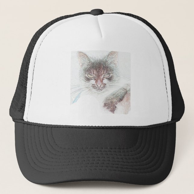 Boné Esboço de Rosto de Gata Fofa e Zangada (Frente)
