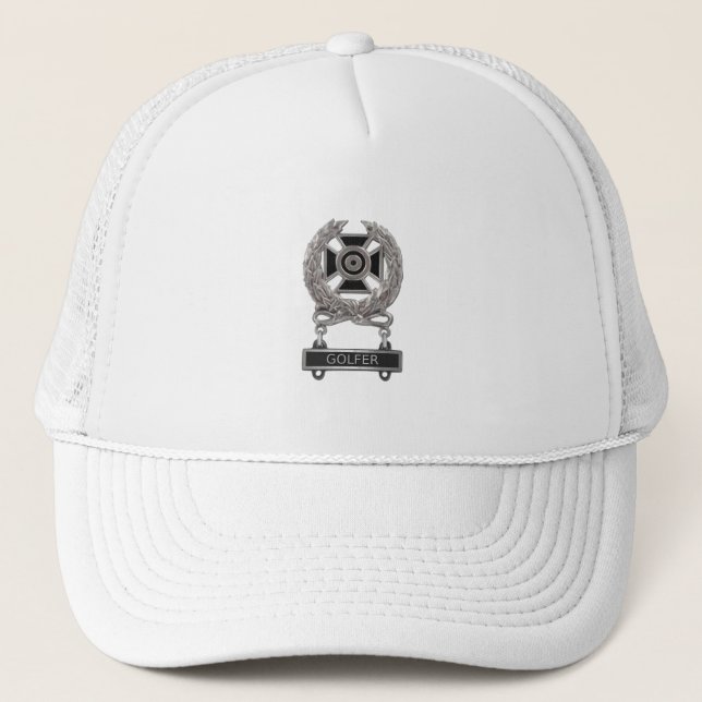 Boné Especialista engraçado Golfer Medalha Trucker Hat (Frente)
