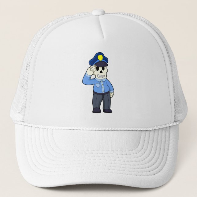 Boné Esqueleto como policial com chapéu de polícia (Frente)