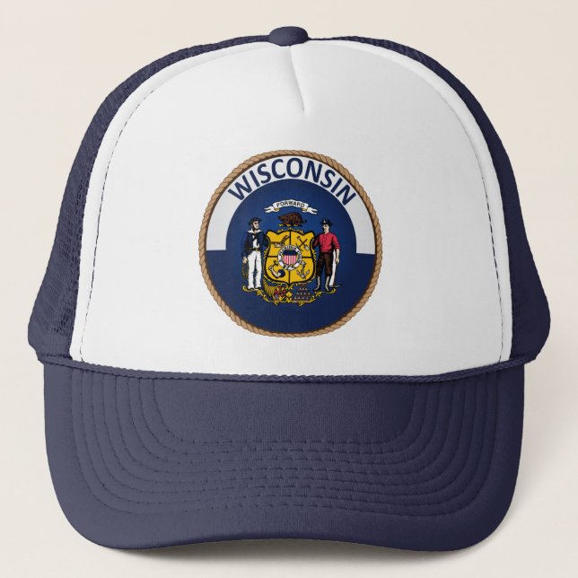 Boné Estado de Wisconsin Flag Seal Trucker Hat (Frente)