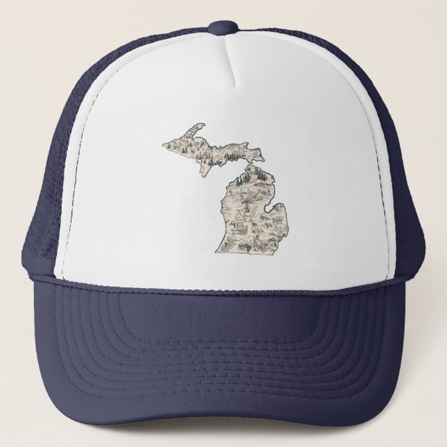 Boné Estilo de Baseball do Mapa de Imagens de Michigan  (Frente)
