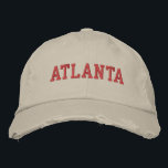 Boné Estilo de Vintage do Bordado Vermelho Atlanta<br><div class="desc">O estilo vintage da bordada vermelha de Atlanta aflige o chapéu de algodão. Faz um presente maravilhoso para quem ama a Atlanta GA! Se preferir ter o seu texto pessoal, selecione simplesmente o botão "Personalizar este modelo" para introduzir o texto personalizado. O bordado também é personalizável para outras opções de...</div>