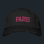 Boné Estilo de Vintagem Preto do Bordado Rosa PARIS<br><div class="desc">PARIS Pink Boridered Vintage estilo angustiado de algodão preto. Faz um presente maravilhoso para quem ama Paris France! Se preferir ter o seu texto pessoal, selecione simplesmente o botão "Personalizar este modelo" para introduzir o texto personalizado. O bordado também é personalizável para outras opções de cores selecionando o botão da...</div>