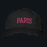 Boné Estilo de Vintagem Preto do Bordado Rosa PARIS<br><div class="desc">PARIS Pink Boridered Vintage estilo angustiado de algodão preto. Faz um presente maravilhoso para quem ama Paris France! Se preferir ter o seu texto pessoal, selecione simplesmente o botão "Personalizar este modelo" para introduzir o texto personalizado. O bordado também é personalizável para outras opções de cores selecionando o botão da...</div>