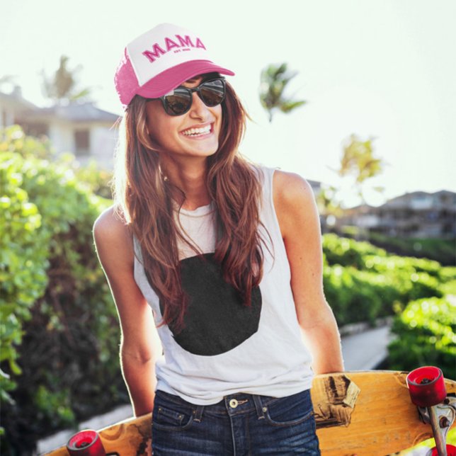 Boné Estilo Esportivo Rosa-Quente - Esboço de Contorno  (Sporty Mama Hot Pink Trucker Hat)