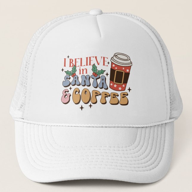 Boné Eu acredito em Papais noeis e café | Natal Latte (Frente)