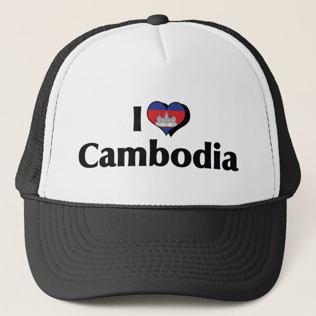 Boné Eu Amo a Bandeira do Camboja (Frente)