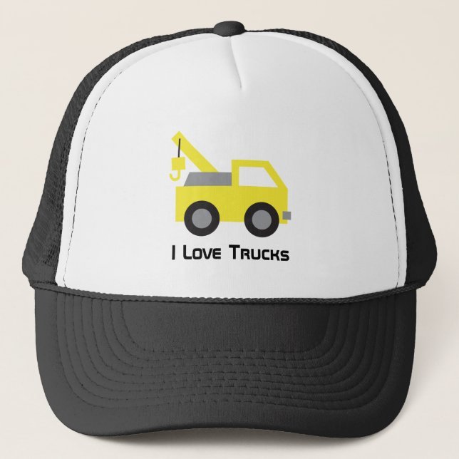 Boné Eu amo caminhões, veículo amarelo fofo para (Frente)