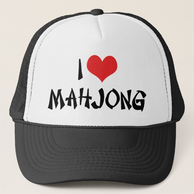 Boné Eu Amo Mahjong de Coração - Amante de Mah Jong (Frente)