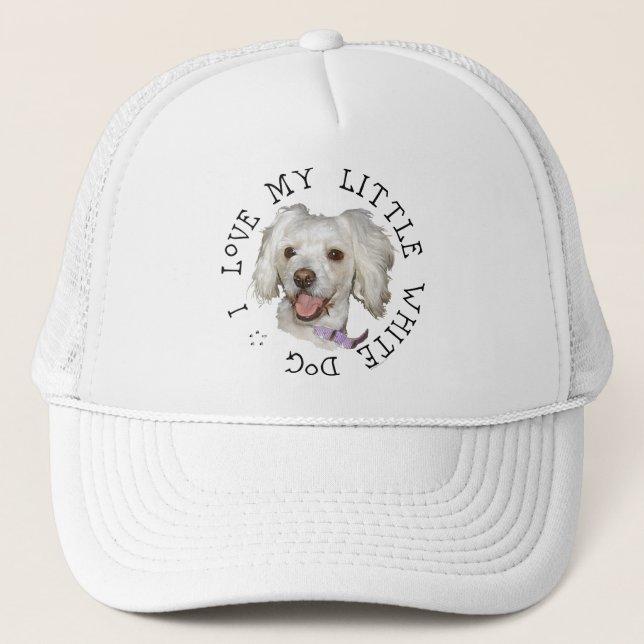 Boné Eu Amo Meu Cachorro Branco Pequeno Poodle / Bichon (Frente)