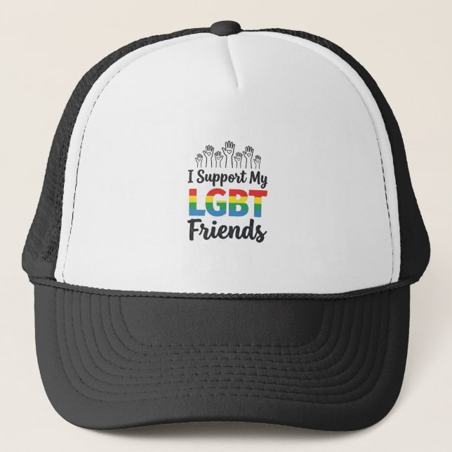 Boné Eu Apoio Meus Amigos LGBT Orgulho Arco-Íris Vetor  (Frente)