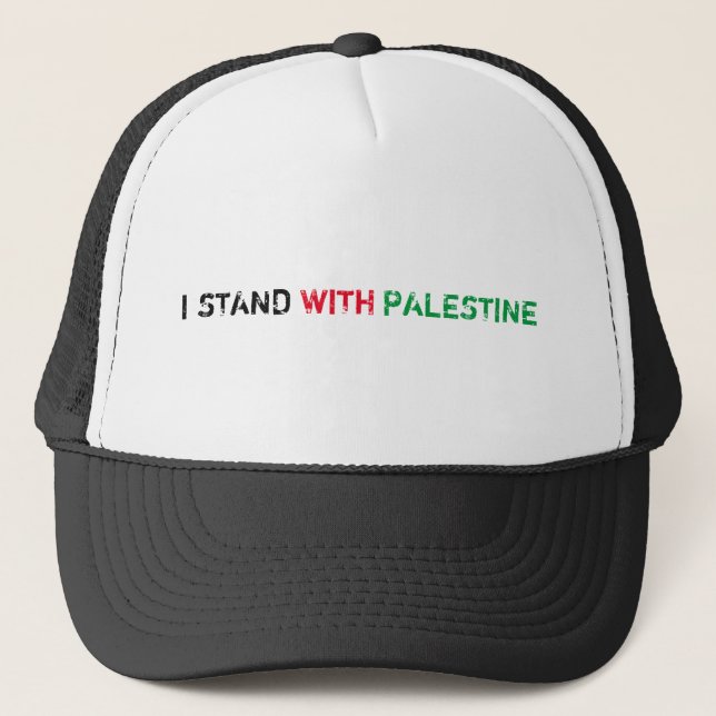 Boné Eu fico com a Palestina verde-preto angustiado (Frente)