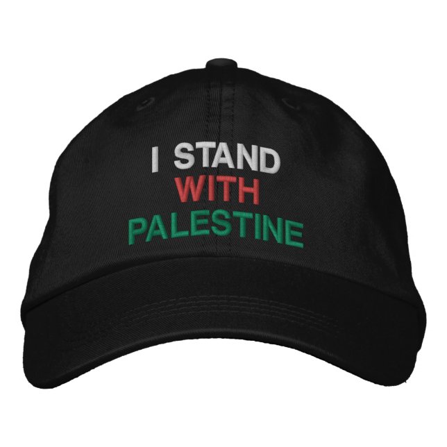 Boné Eu suporto com a Palestina um texto branco verde e (Frente)