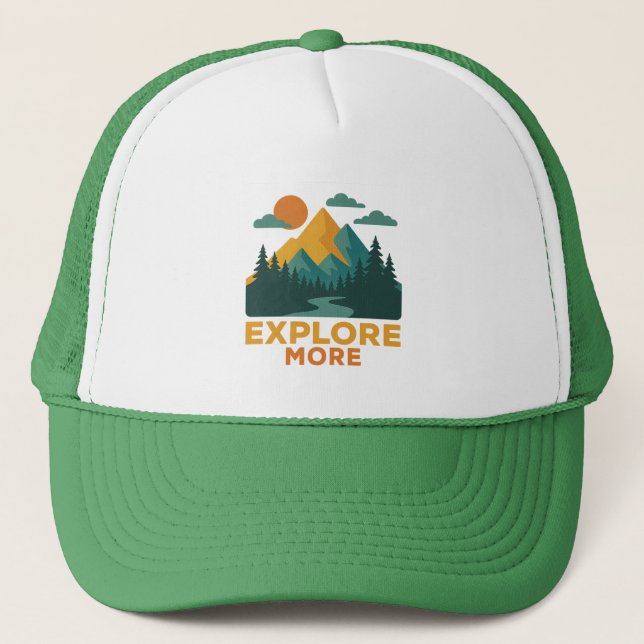 Boné Explore mais - Retro Mountain & Forest Adventure (Frente)