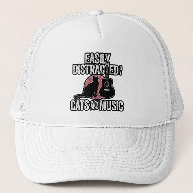 Boné Fácil distração de gatos e música (Frente)