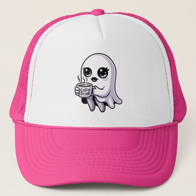 Boné Fantasma de desenho kawaii com meias de rede (Frente)