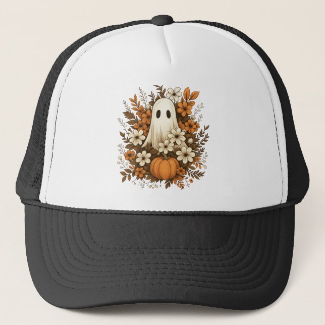 Boné Fantasma Fofo Com Abóbora E Flores De Outono – Hal (Frente)