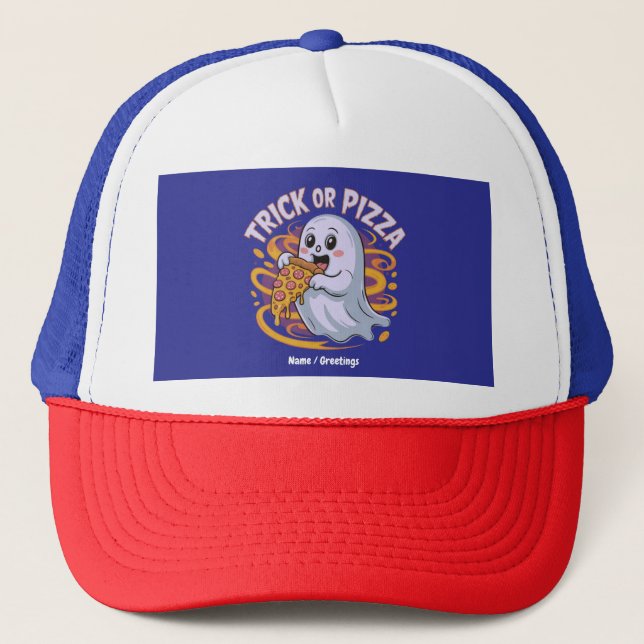 Boné Fantasma Fofo Comendo Pizza Diversão Assustadora T (Frente)