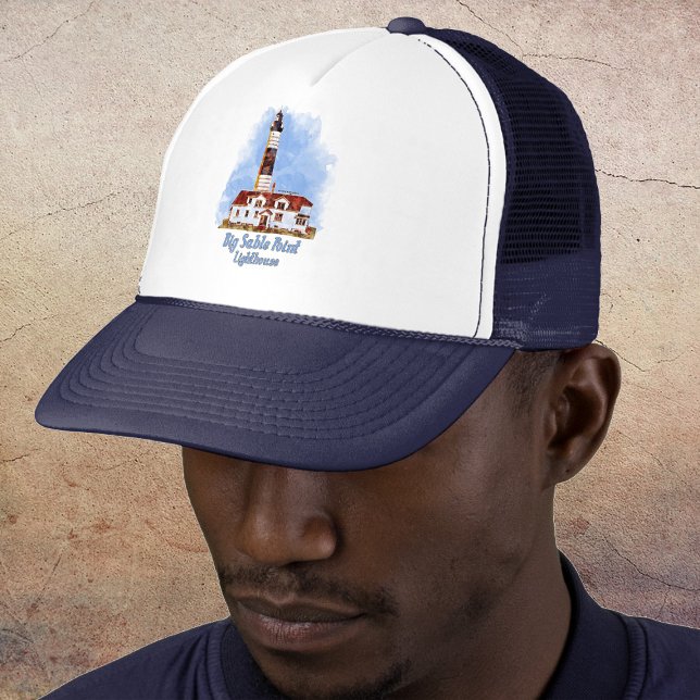 Boné Farol de Big Sable Point Aquarela - Michigan (Big Sable Point Lighthouse Watercolor - Michigan. Trucker Hat)