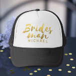 Boné Faux Gold Foil Bridesman Wedcker Hat<br><div class="desc">Adicione o nome do seu homem de ponte a este chapéu de caminhoneiro preto e branco. Faz uma obrigado útil que você presente por ser o melhor homem de honra que você já teve no seu casamento. Além disso, sentirá parte da sua tribo. Folha fabulosa! É um efeito visual impresso...</div>