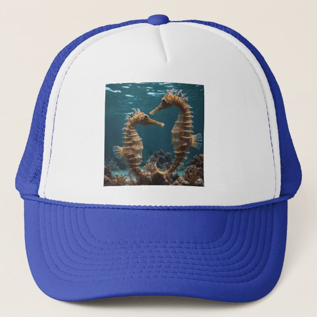 Boné Fawn Romântico Cavalos-marinhos Sob O Oceano, (Frente)
