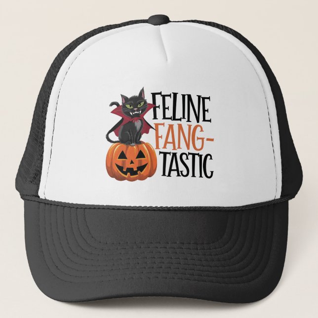 Boné Feline Fang-tastic Halloween Vamire Cat Design (Frente)