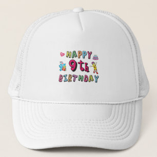 Boné Feliz 9.º aniversário para crianças de 9 anos B