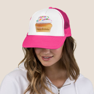 Boné Feliz Aniversário Bolo Fofo Cor-de-rosa Cor Candie