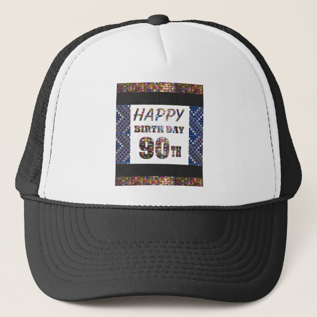 Boné feliz aniversario happybirthday 90 ninety 90 (Frente)