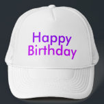 Boné Feliz aniversário no Partido Roxo e Magenta<br><div class="desc">"Parabéns!" com "Feliz" em roxo e "Aniversário" em magenta.</div>
