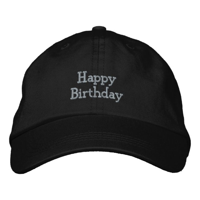 Boné Feliz Aniversário Texto Personalizado Cor preta en (Frente)