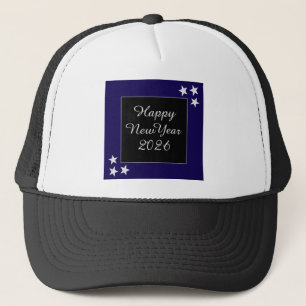 Boné Feliz Ano Novo 2026 Estrelas Prateadas Preto e Azu