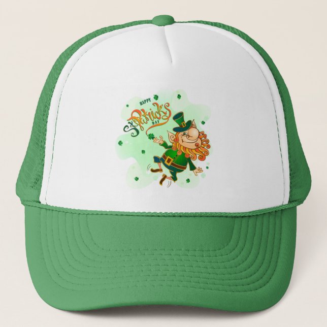 Boné Feliz Dia de São Patrício Leprechaun Trucker Hat (Frente)