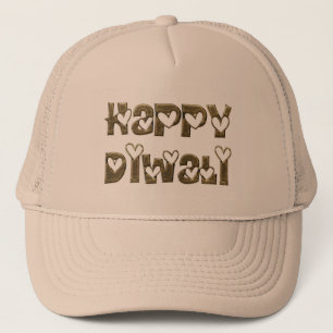 Boné Feliz Diwali saudando tipografia de corações bonit