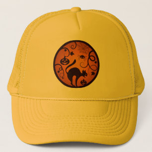 Boné Feliz Halloween lanterna gato preto aranhas e morc