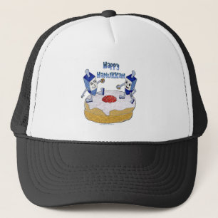 Boné Feliz Hanukkah Dreidels Dançantes Donut de Geléia