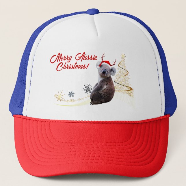 Boné Feliz Natal Australiano Coala vestindo chapéu de P (Frente)