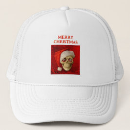 Boné Feliz Natal. Crânio usando chapéu de Papai Noel