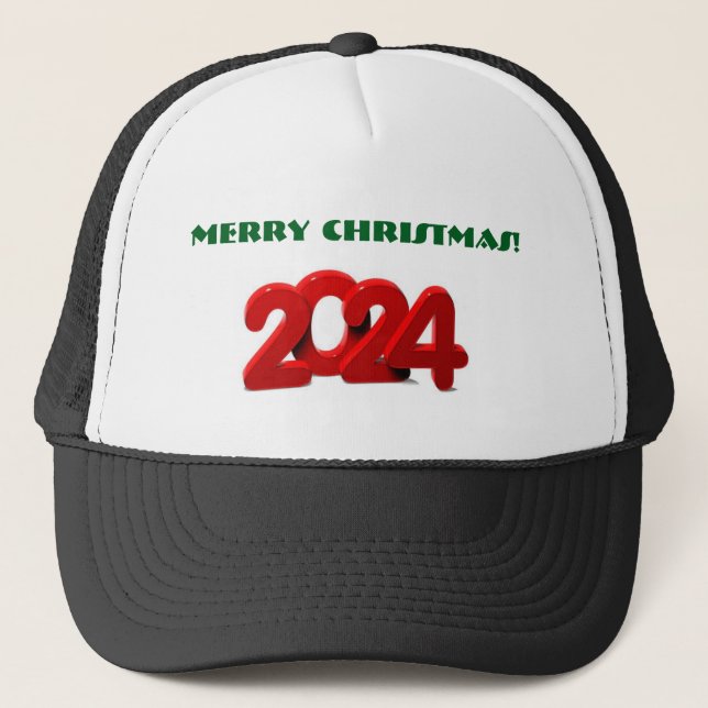 Boné Feliz Natal Texto Verde 2024 Texto Vermelho Na mod (Frente)