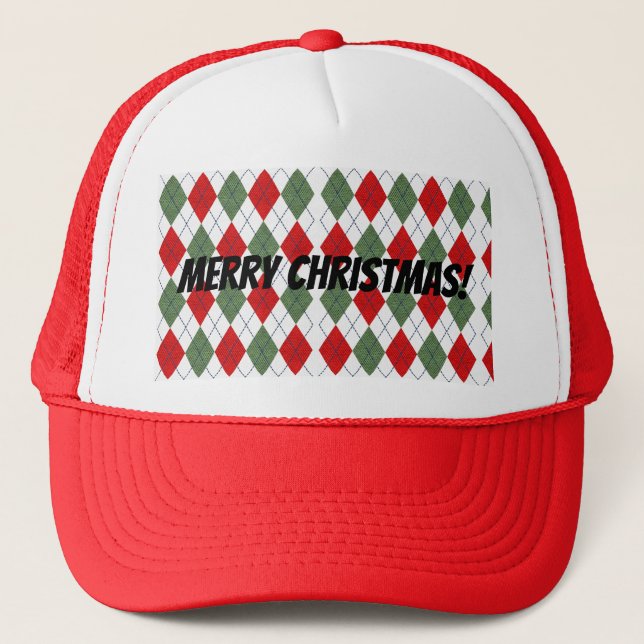 Boné Feliz Natal! Xadrez Argyll Vermelho Verde (Frente)