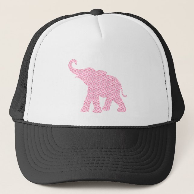 Boné Feliz Pink Elephant-Art Pattern Cute (Frente)