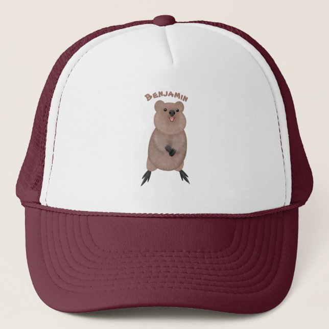 Boné Feliz sorriso, design de desenho animado de quokka (Frente)