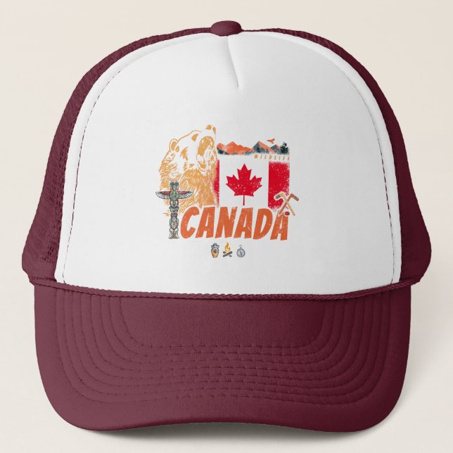 Boné Feriado De Bandeira E Urso Grizzly No Canadá (Frente)