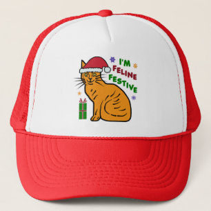 Boné Feriado de Natal Engraçado Trocadilho Felino Fest