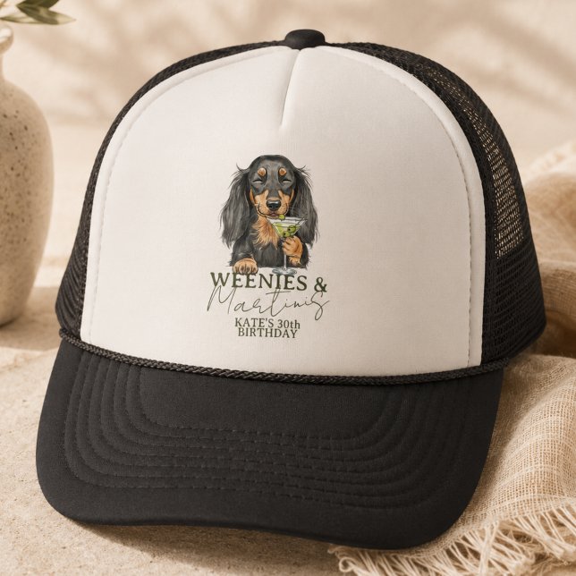 Boné Festa de Dachshund Weenies e Martinis (Dachshund Weenies and Martinis Party Trucker Hat)
