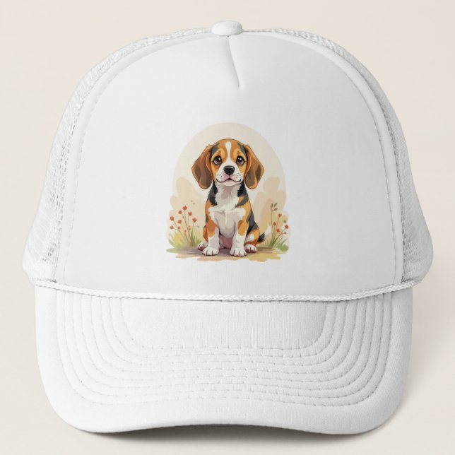 Boné Filhote de Beagle Tricolor Preto, Marrom e Branco  (Frente)