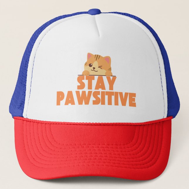 Boné Fique Pawsitivo Design de Gato Fofo Piscando (Frente)