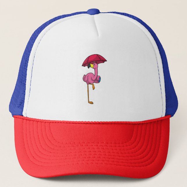 Boné Flamingo na chuva com guarda-chuva (Frente)