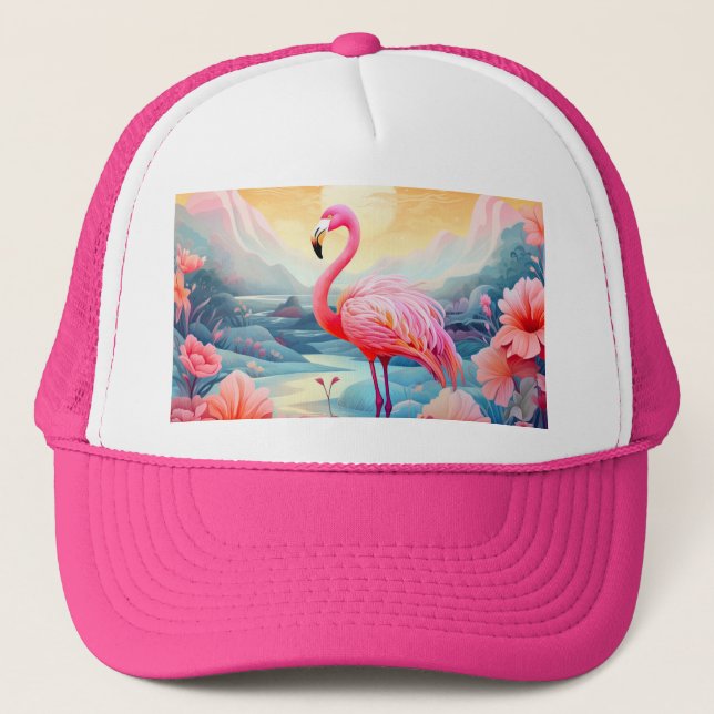 Boné Flamingo Tropical com Flores (Frente)