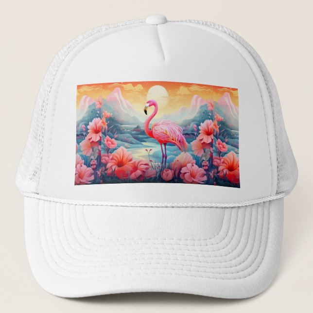 Boné Flamingo Tropical com Flores (Frente)